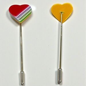 Vintage Lea Stein Red Multicolored Layered Celluloid Heart Stick Pin